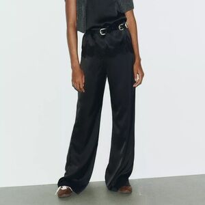 Zara Black Wide-Leg Satin Trousers